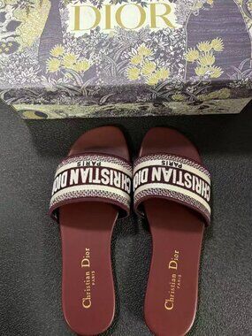 Christian Dior Women's Burgundy Logo Slide Sandals